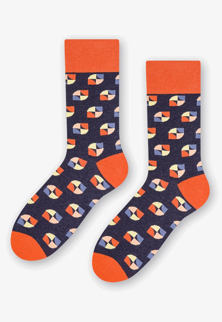 Graphic Eyes Patterned Socks in Navy Blue & Orange by More