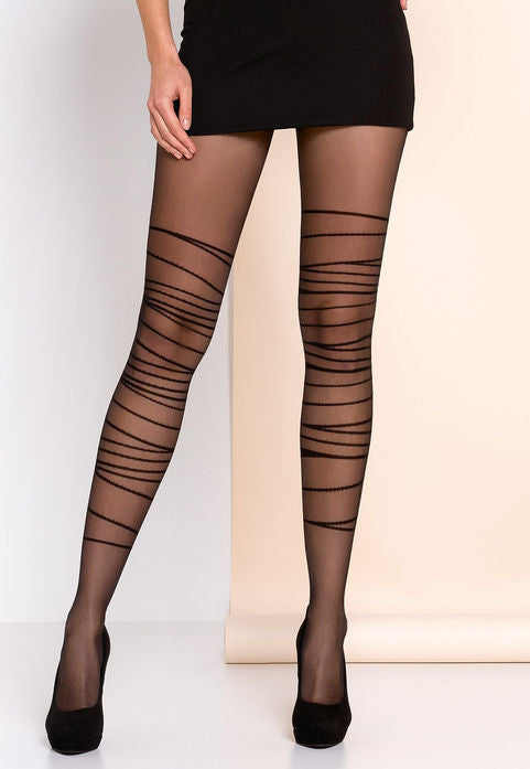 Harper Wraparound Strings Patterned Sheer Tights by Gabriella in black