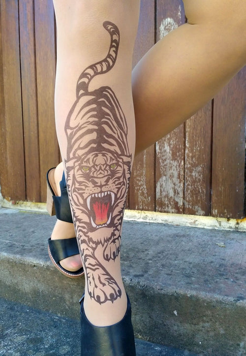 Hear Me Roar Tattoo Printed Sheer Tights/Pantyhose