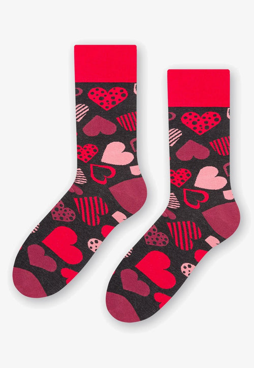 Love Hearts Patterned Socks in Black, Red, Pink, Burgundy by More