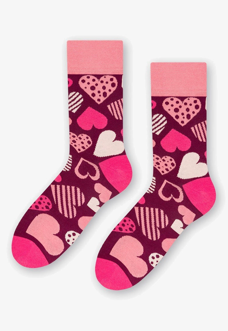 Love Hearts Patterned Socks in Pink & Burgundy by More for men women