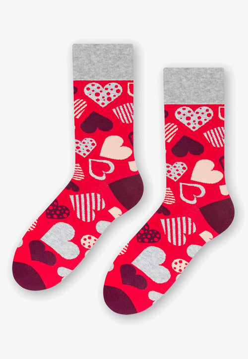 Love Hearts Patterned Socks in Red, Grey, Burgundy by More