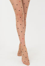 Intimo Fashion Open Crotch Heart Patterned Tights by Giulia in nude tan black