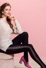 Iris Opaque Tights with Side Floral Design by Gabriella in black