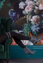 Kate Diamond Patterned Over-Knee Sock Tights with Lurex Stripes by Gabriella in black