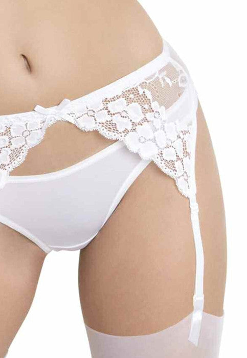 4 Straps Daisy Floral Lace White Suspender Belt by Julimex