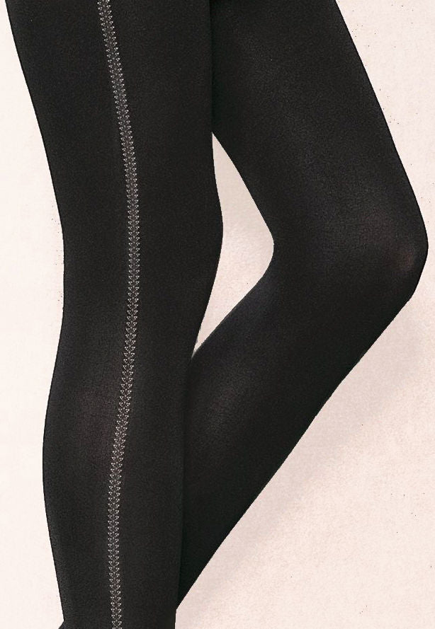 Loretta 124 Side Stripe Opaque Tights by Gatta in black