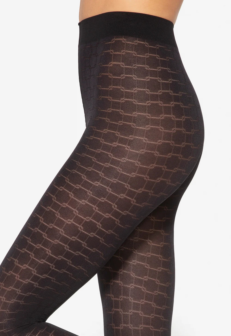 Loretta 136 Chainlink Patterned Opaque Tights by Gatta in black