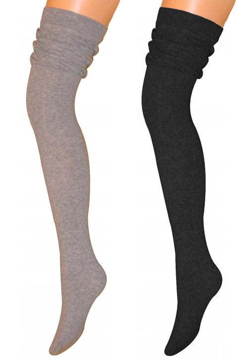 Lou Slouch Top Cotton Over-Knee Socks by Veneziana in black and grey