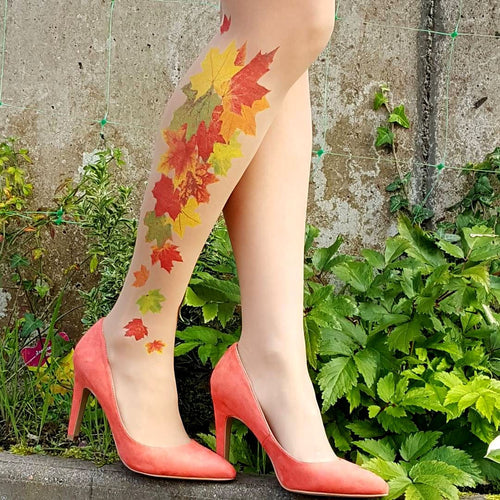 Maple Fall Tattoo Printed Sheer Tights/Pantyhose