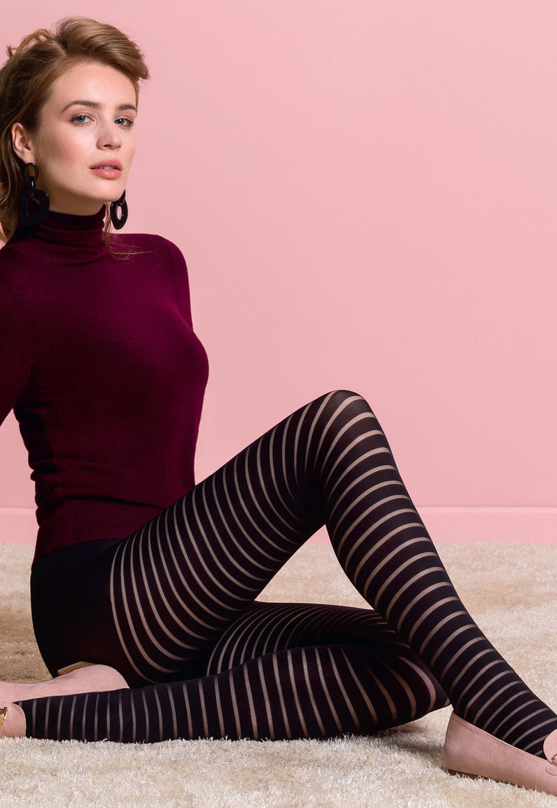 Maya Striped Patterned Opaque Tights by Gabriella in black