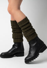 Wool Chunky Knit Ribbed Leg Warmers by Steven in military green