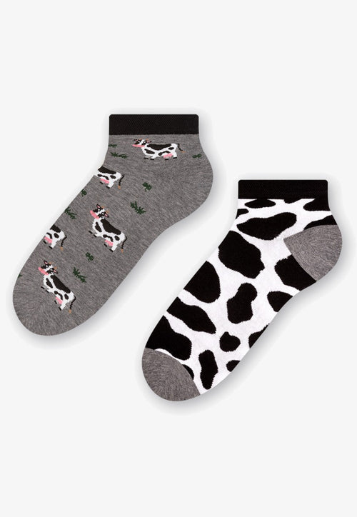 Cows Odd Patterned Low Cut Socks in Marl Grey, black, white by More