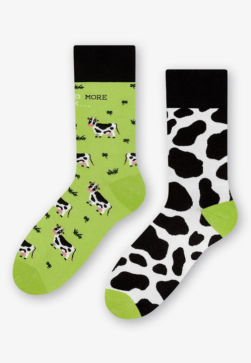 Cows Odd Patterned Socks in Lime Green by More in black white