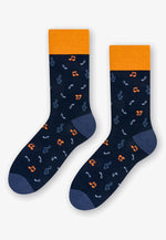 Musical Notes Patterned Socks in Navy & Orange by More