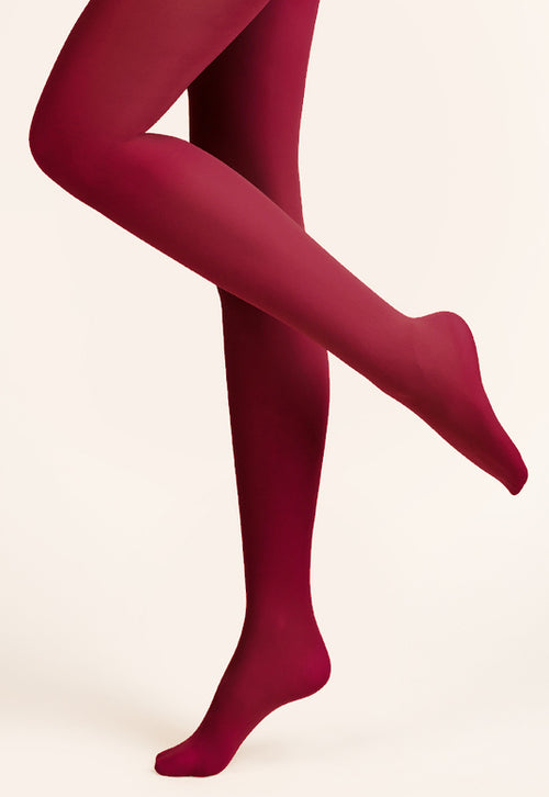 Olga 100 Den Coloured Opaque Tights by Fiore in cherry red maroon