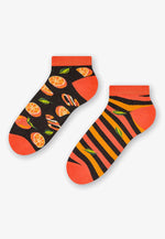 Juicy Oranges Odd Patterned Low Cut Socks in Black, Orange by More