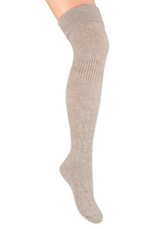 Wool Chunky Knitted Over-Knee Socks by Steven in light beige marl
