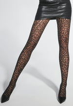 Panther Leopard Patterned Sheer Tights by Adrian in Black and grey
