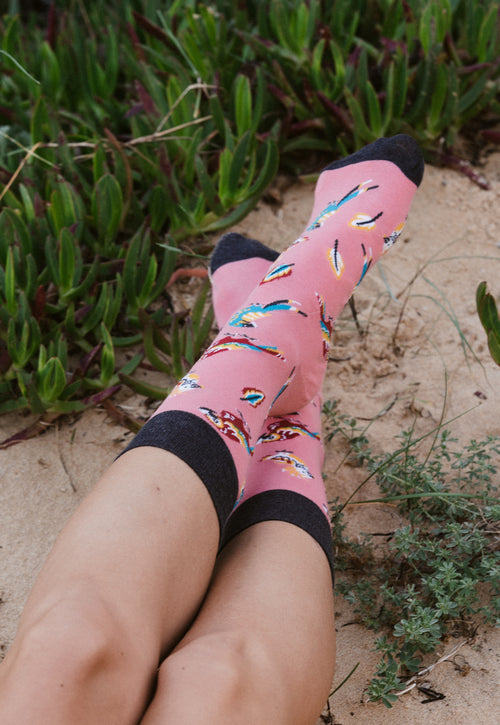 Parrots Birds Patterned Socks in Pink for men women