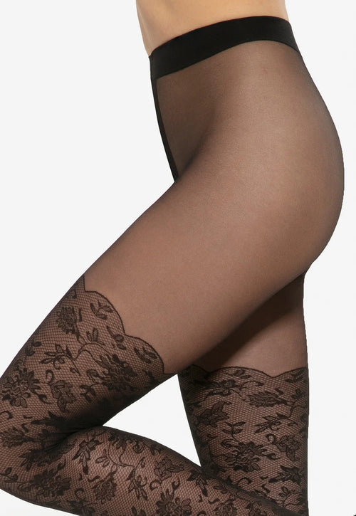 Pasione 03 Floral Patterned Black Hold-Up Sheer Tights by Gatta