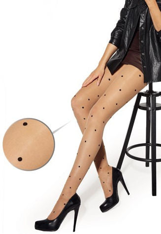 Pissi Polka Dot Patterned Sheer Tights by Adrian in nude tan black