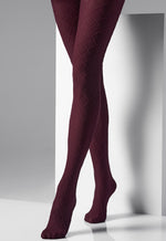 Pola Diamond Patterned Textured Tights by Veneziana in burgundy maroon red