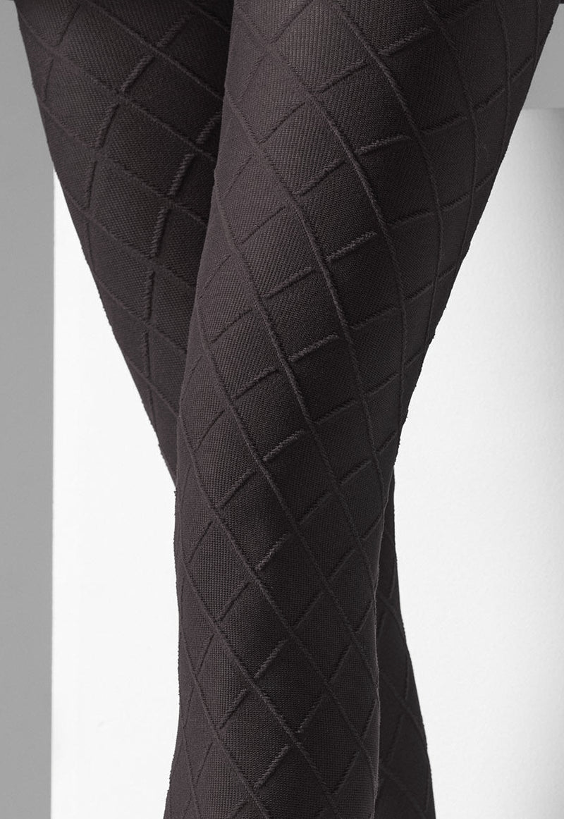 Pola Diamond Patterned Textured Tights by Veneziana in black