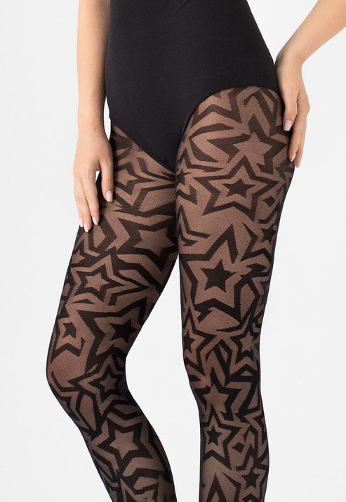 Punk Star Patterned Black Lace Tights by Fiore