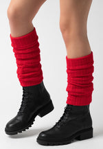 Wool Chunky Knit Ribbed Leg Warmers by Steven in red