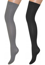 Romina Wide Ribbed Cable Over-Knee Socks by Veneziana in black and grey