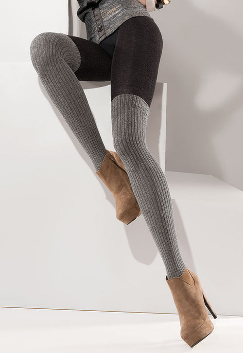 Roxy Ribbed Over-Knee Cotton Tights by Gabriella in black grey