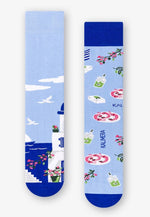 Santorini Greece Odd Patterned Socks in Light Blue for men women