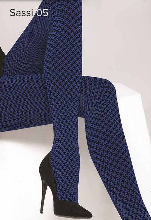 Sassi 05 Houndstooth Patterned Tights by Gatta in blue black