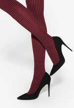 Sassi 10 Houndstooth Patterned Opaque Tights by Gatta in maroon red black