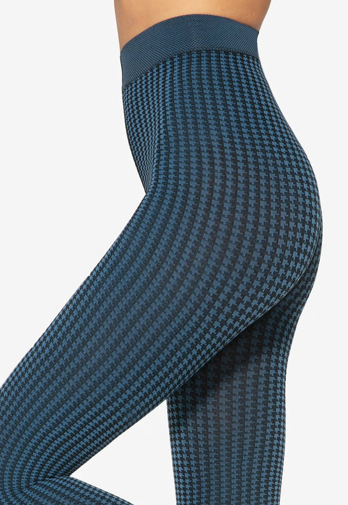 Sassi 10 Houndstooth Patterned Opaque Tights by Gatta in blue black