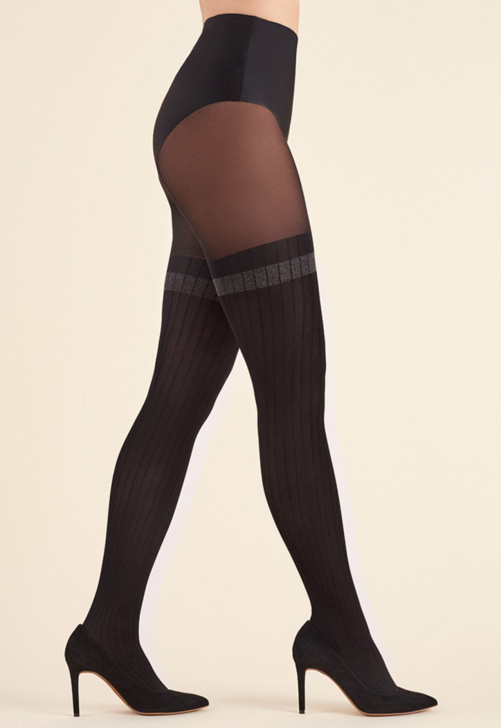 Scala Wide Ribbed Over-Knee Sock Black Opaque Tights by Gabriella