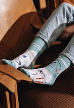 Skis & Snowy Mountains Odd Patterned Socks in Light Turquoise by More for men women