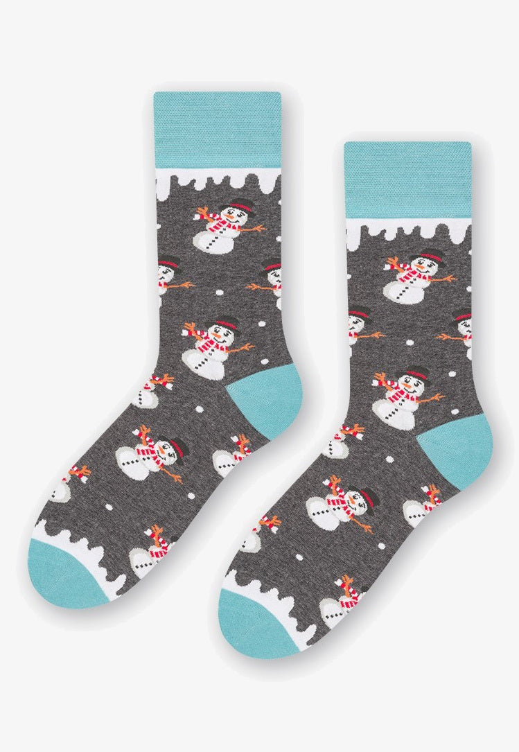 Snowmen Christmas Patterned Socks in Marl Grey by More for men women