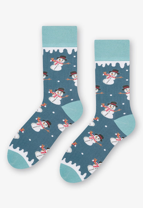 Snowmen Christmas Patterned Socks in Grey Teal by More