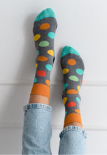 Mega Polka Dot Patterned Socks in Marl Grey for men women