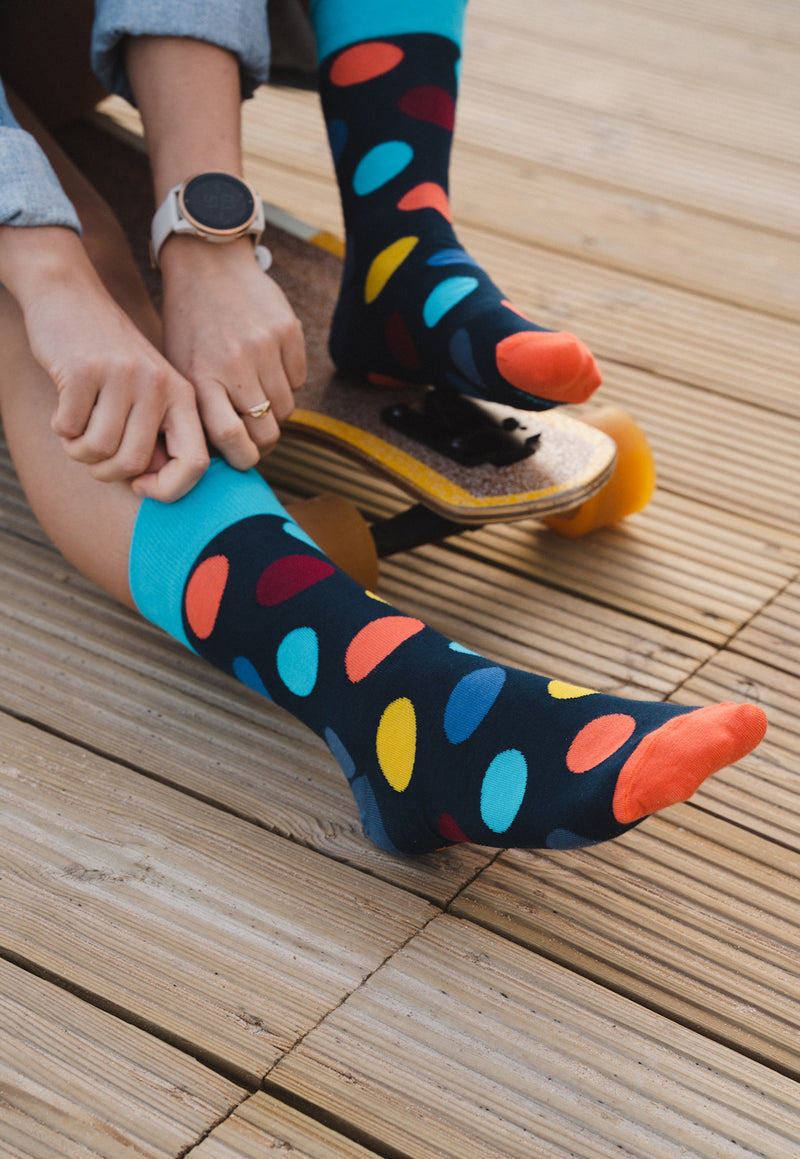 Mega Polka Dot Patterned Socks in Navy Blue for men women