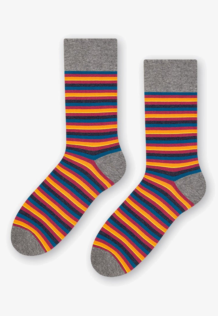 Stripes Patterned Socks in Orange, Blue and Burgundy by More