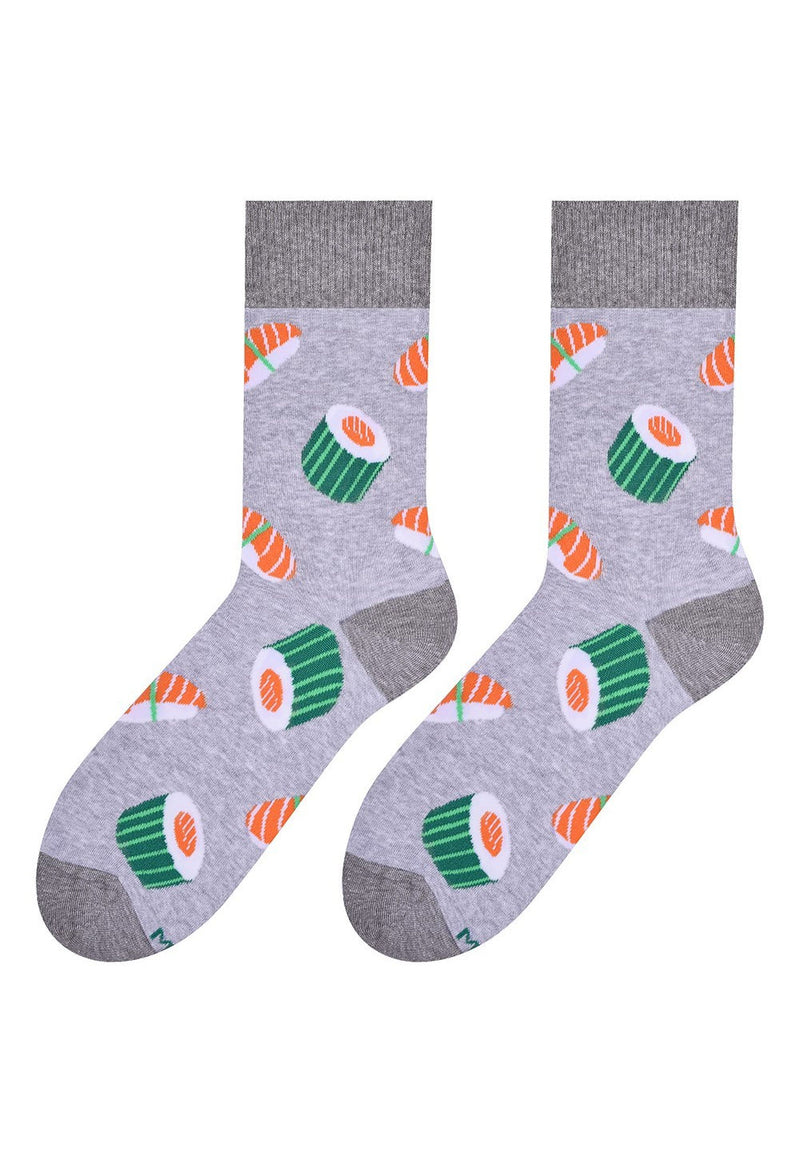 Sushi Patterned Socks in Grey by More in light grey marl