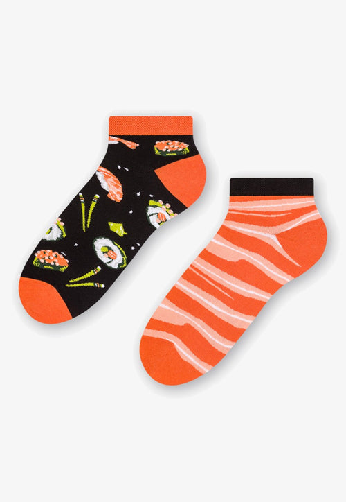 Sushi Odd Patterned Low Cut Socks in Black and Orange by More