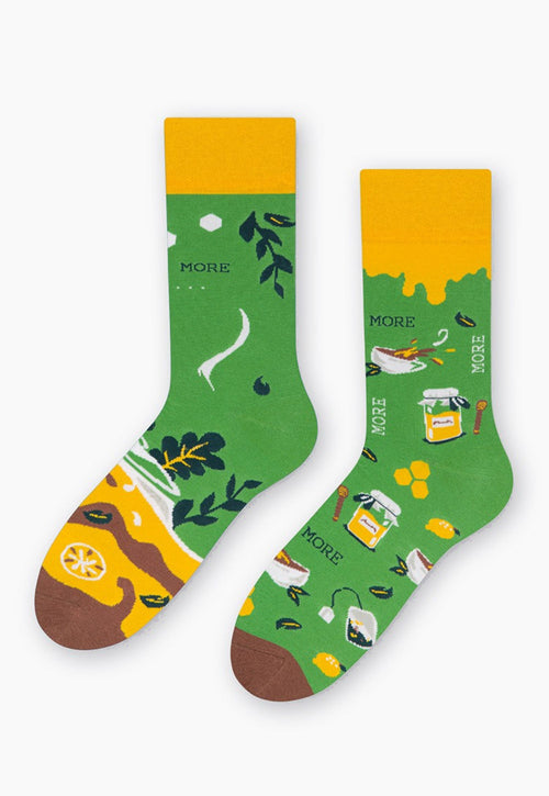 Tea Time Odd Patterned Socks in Green by More