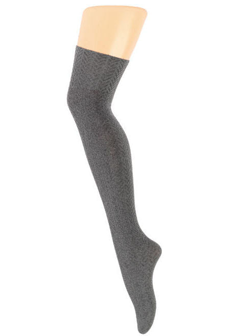 Herringbone Textured Cotton Over-Knee Socks by Wola in grey