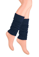Wool Chunky Knit Ribbed Leg Warmers by Steven in navy blue