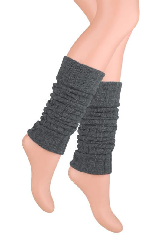 Wool Chunky Knit Ribbed Leg Warmers by Steven in grafitto grey