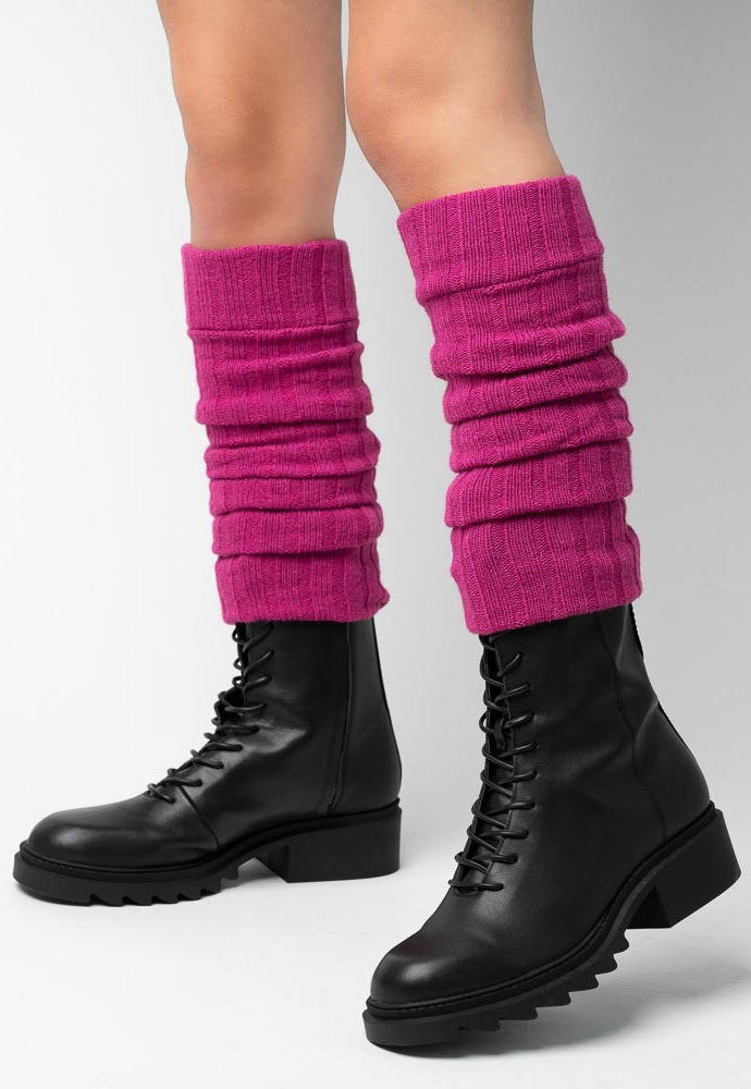 Wool Chunky Knit Ribbed Leg Warmers by Steven in dark candy pink